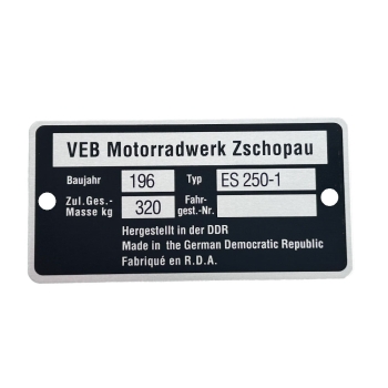 Typenschild, Rahmenplakette MZ ES250-1