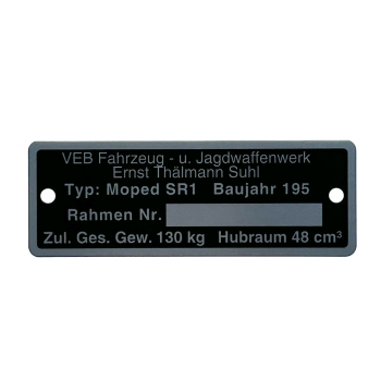 Typenschild (Rahmenplakette), Simson SR1