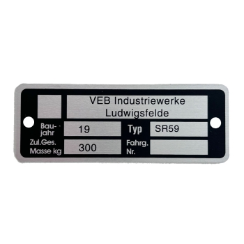 Typenschild, Rahmenplakette, IWL Berlin SR59