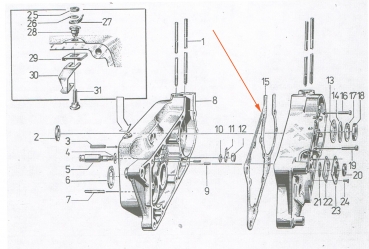 Mitteldichtung, Motorgehäusemitteldichtung, Simson KR51/2, S51, S53, S70, SR50, MS50, E930