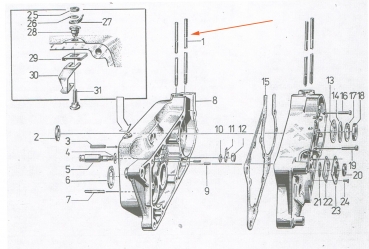 Zuganker, Stiftschraube, Zylinderstehbolzen (M6x126mm), Simson S51, KR51/2, SR50, S70, S53, MS50, E930, SL1