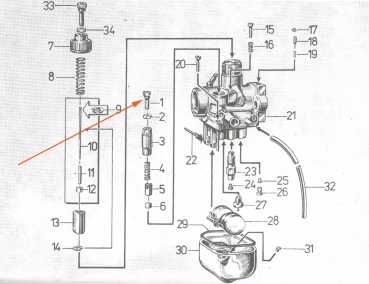 BVF Einstellschraube lang (Starterschieberkappe), Simson S51, S70, S53, S83, SR50,  KR51, SR4-2, SR4-3, SR4-4