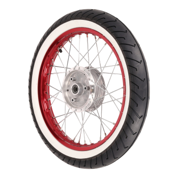 Komplettrad, Alufelge rot (hinten) 1,50x16 mit Weißwandreifen, Simson S50, S51, S70, KR51, SR4-2, SR4-4
