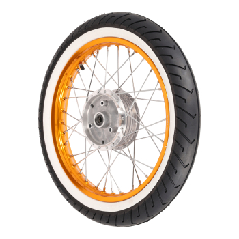 Komplettrad, Alufelge gold (hinten) 1,50x16 mit Weißwandreifen, Simson S50, S51, S70, KR51, SR4-2, SR4-4