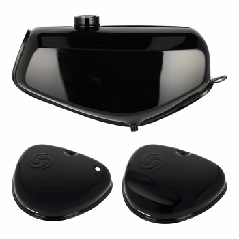 SET Tank und Seitendeckel mit Wirbellogo (schwarz), Simson S51E, S70E