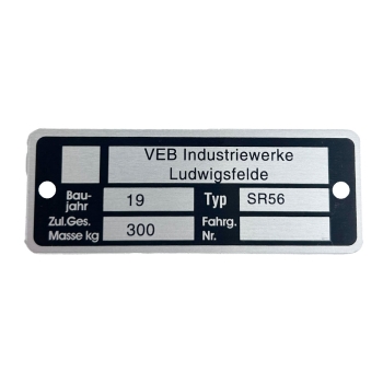 Typenschild, Rahmenplakette, IWL Wiesel SR56