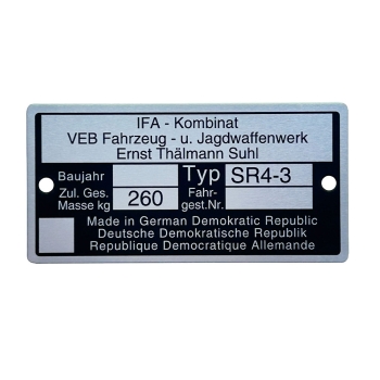 Typenschild (Rahmenplakette), Simson SR4-3