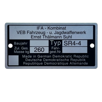 Typenschild (Rahmenplakette), Simson SR4-4
