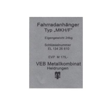 Aufkleber (Typenbezeichnung) Anhänger MKH/F