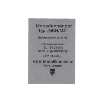 Aufkleber (Typenbezeichnung) MKH/M3 Mopedanhänger