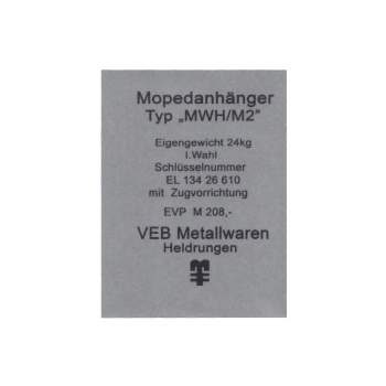 Aufkleber (Typenbezeichnung) MWH/M2 Mopedanhänger