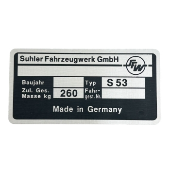 Typenschild (Rahmenplakette), Simson S53