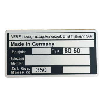 Typenschild (Rahmenplakette), Simson SD50