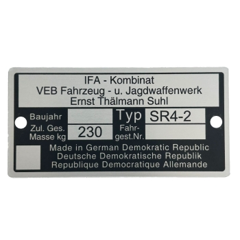 Typenschild (Rahmenplakette), Simson SR4-2