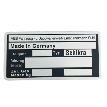 Typenschild (Rahmenplakette), Simson Schikra