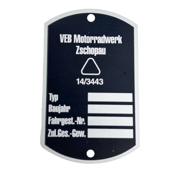 Typenschild (Rahmenplakette), MZ Blanko