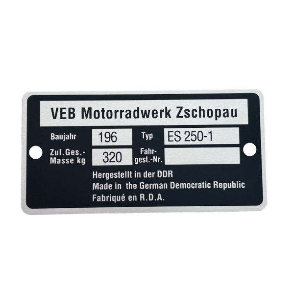 Typenschild, Rahmenplakette MZ ES250-1