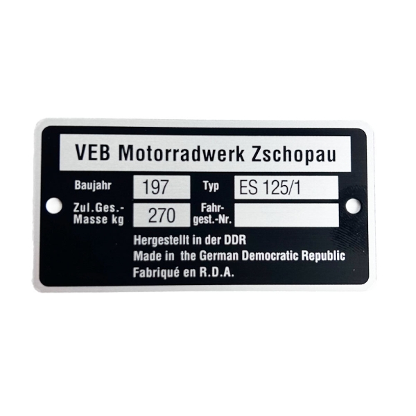 Typenschild (Rahmenplakette), MZ ES125/1