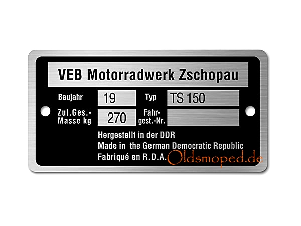 Typenschild, MZ TS150