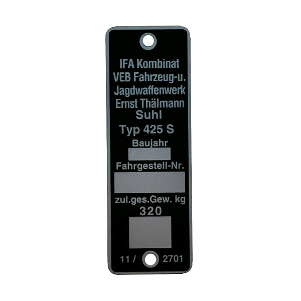 Typenschild (Rahmenplakette), Simson AWO-S