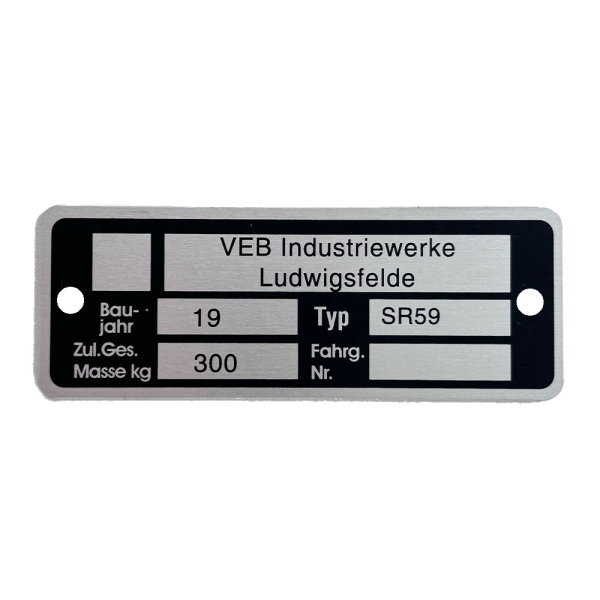 Typenschild, Rahmenplakette, IWL Berlin SR59