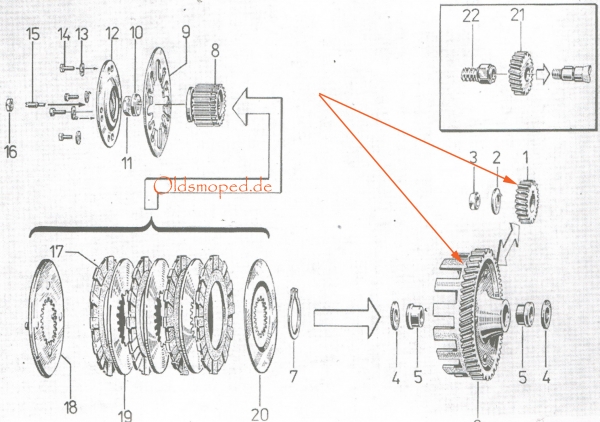 SET Kupplungskorb, Kupplungszahnrad (65/20), Simson S51, KR51/2, S53, SR50
