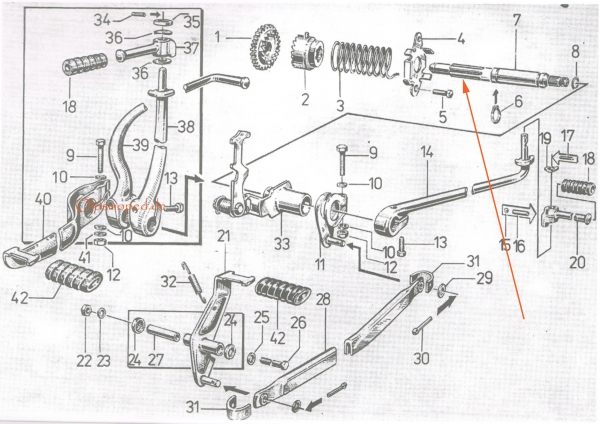 Kickstarterwelle mit Rundring, Simson S51, S53,  KR51/2, SR50, SD50, S70, MS50, E930