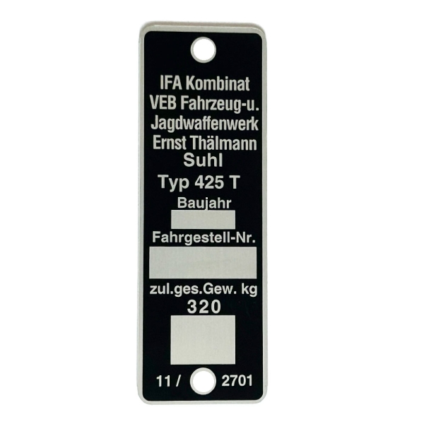 Typenschild (Rahmenplakette), Simson AWO-T