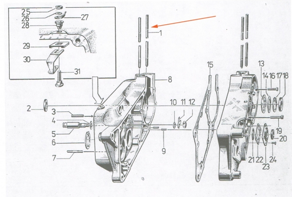 Zuganker, Stiftschraube, Zylinderstehbolzen (M6x126mm), Simson S51, KR51/2, SR50, S70, S53, MS50, E930, SL1