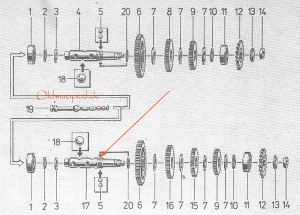 Abtriebswelle, Simson S51, S53, KR51/2, SR50, S70, MS50