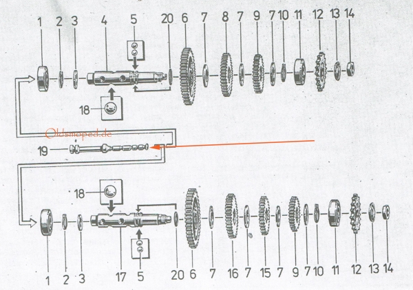 Ziehkeilwelle für 3 und 4-Gang Motor, Simson KR51/2, S51, S53, S70, SR50