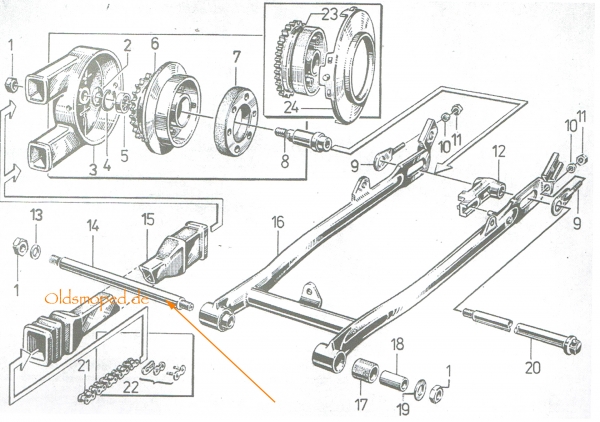 Schwingenlagerbolzen, Simson S50, S51, S53, S70, S83