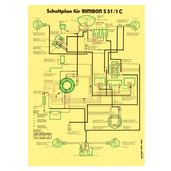 Schaltplan (Farbposter), Simson S51/1 C