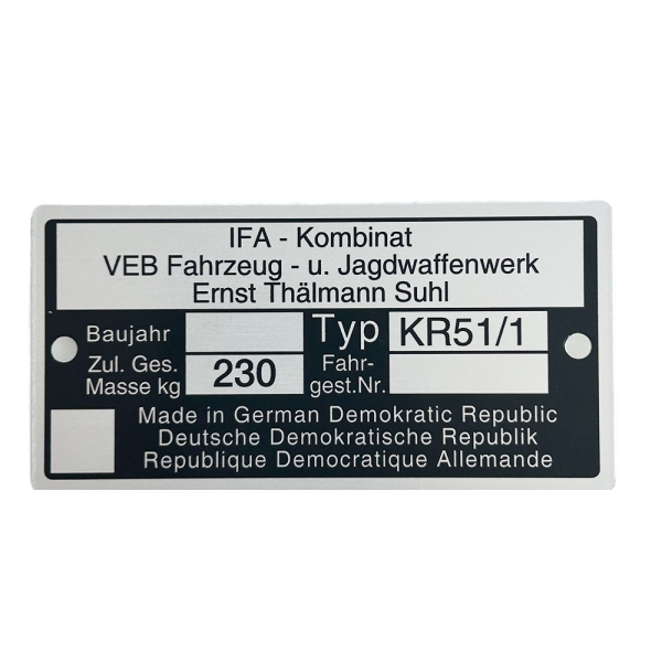 Typenschild (Rahmenplakette), Simson KR51/1