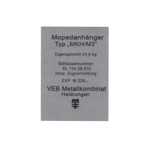 Aufkleber (Typenbezeichnung) MKH/M3 Mopedanhänger