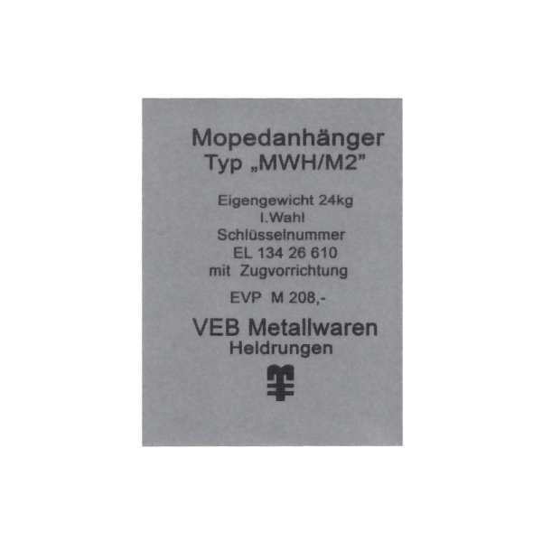 Aufkleber (Typenbezeichnung) MWH/M2 Mopedanhänger