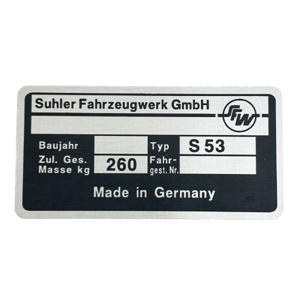 Typenschild (Rahmenplakette), Simson S53