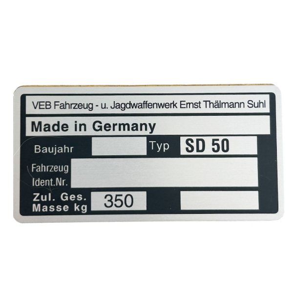 Typenschild (Rahmenplakette), Simson SD50