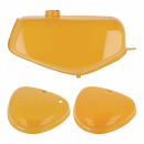 Komplettes Tank-Set in narzissengelb – Kraftstofftank und beide Seitendeckel mit Wirbellogo, Simson S50, S51, S70
